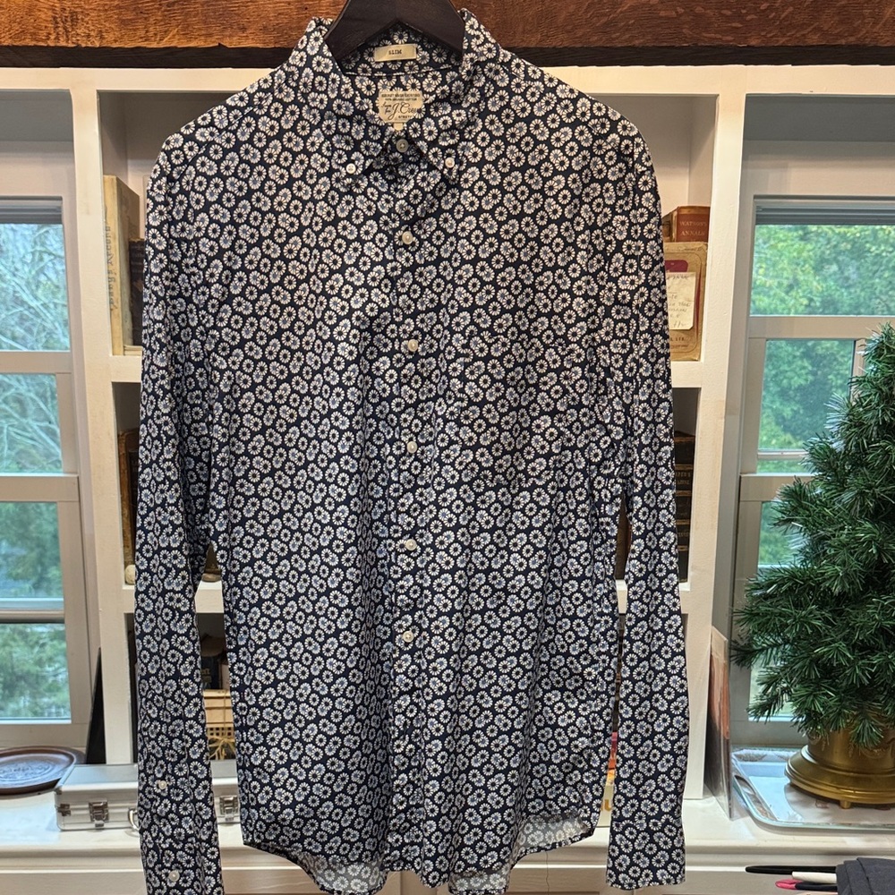 J. Crew Black and White Floral Button Down Shirt